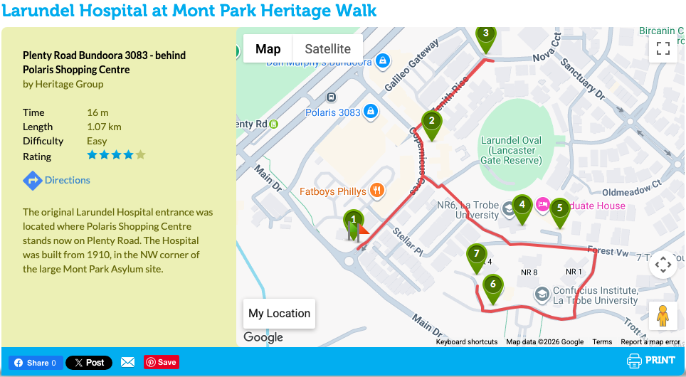 Map screenshot — Larundel Hospital at Mont Park Heritage Walk