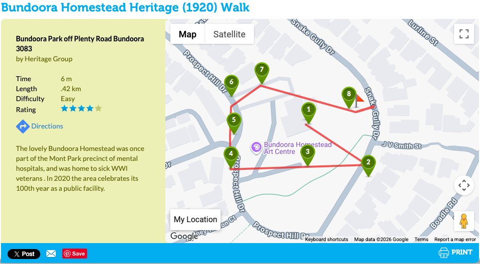 Map screenshot — Bundoora Homestead Heritage Walk