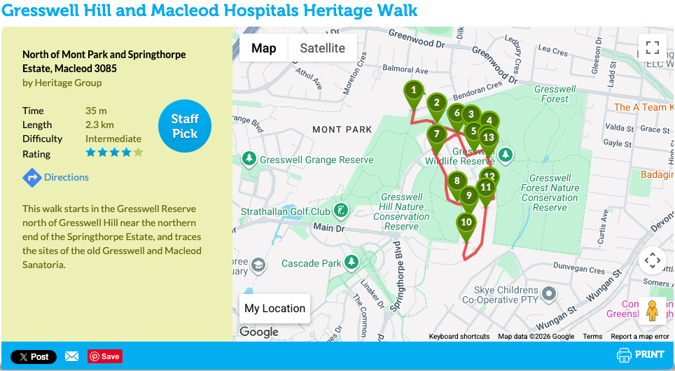 Map screenshot — Gresswell Hill and Macleod Hospitals Heritage Walk
